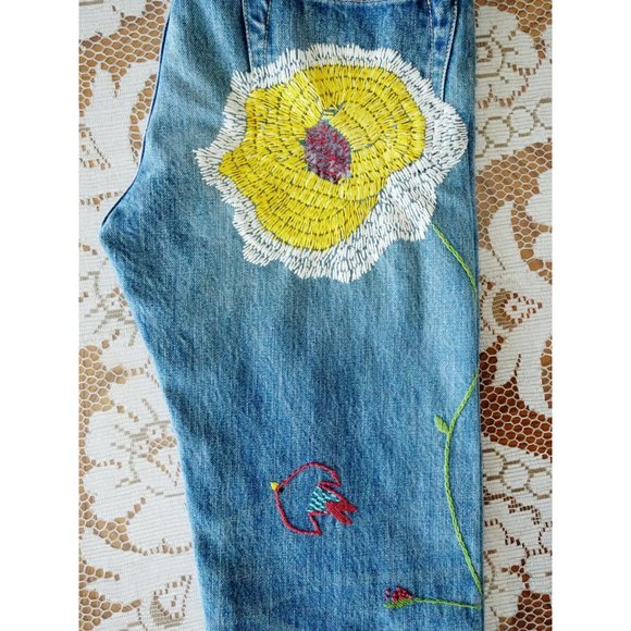 Kapital Japan Stonewash Denim Floral Bird Embroidered Jeans 28 est 25 - Picture 13 of 15